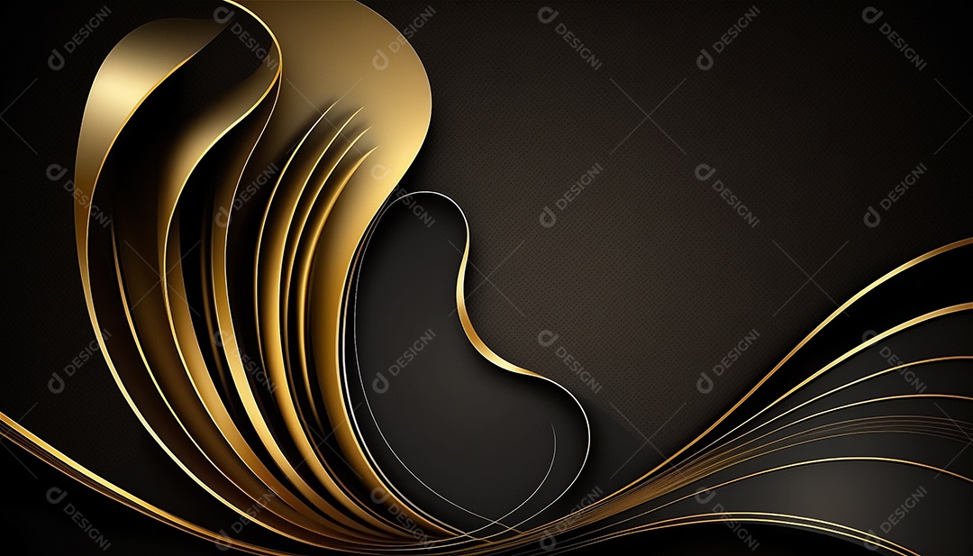 Ondas e curvas abstratas pretas e douradas modernas elegantes no fundo preto