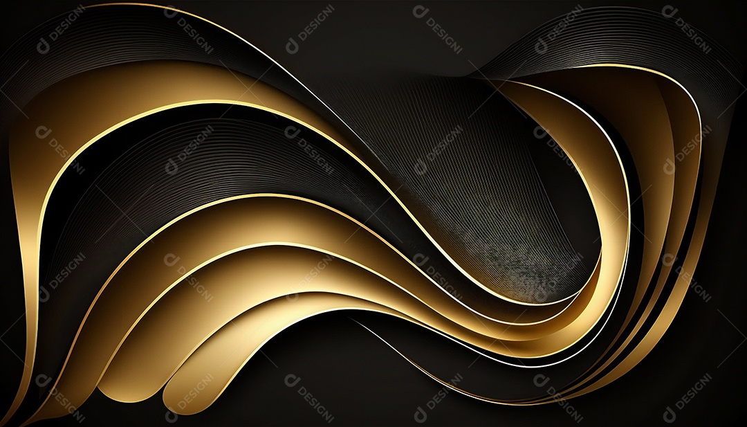 Ondas e curvas abstratas pretas e douradas modernas elegantes no fundo preto