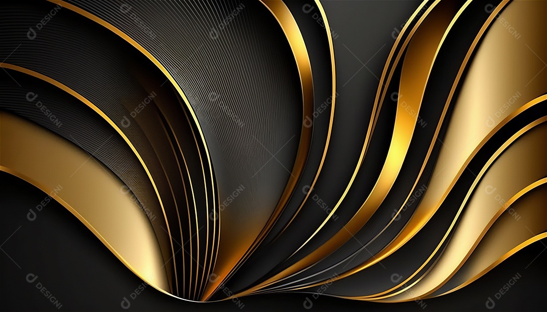 Ondas e curvas abstratas pretas e douradas modernas elegantes no fundo preto