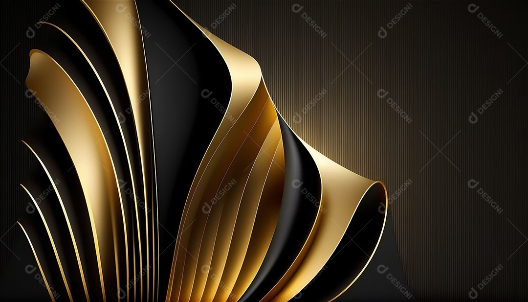 Ondas e curvas abstratas pretas e douradas modernas elegantes no fundo preto