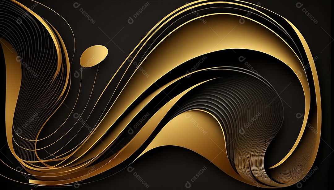 Ondas e curvas abstratas pretas e douradas modernas elegantes no fundo preto