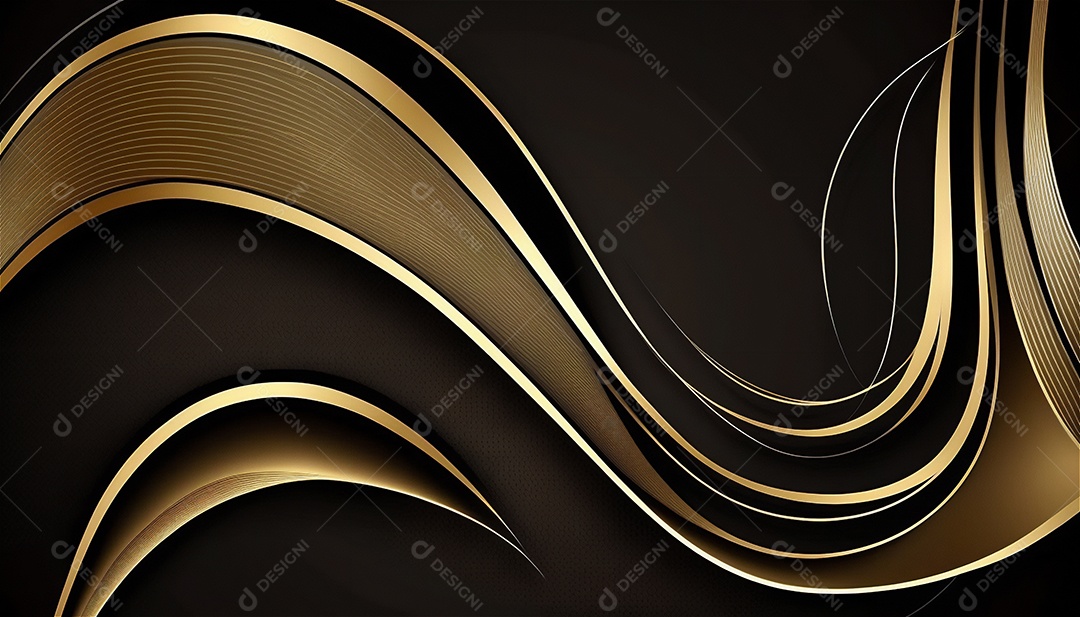 Ondas e curvas abstratas pretas e douradas modernas elegantes no fundo preto