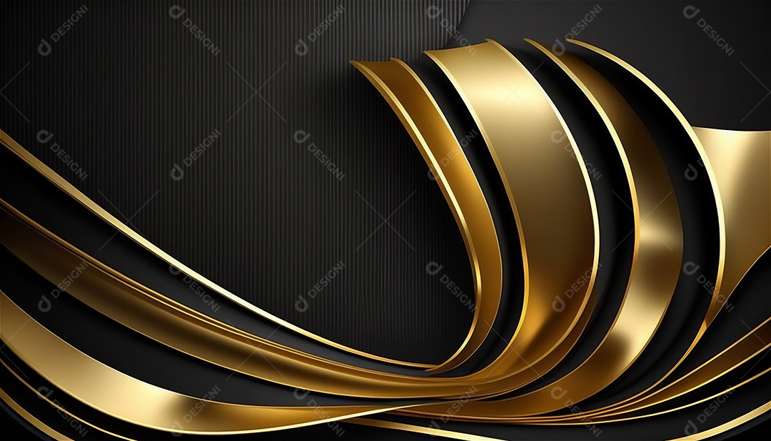 Ondas e curvas abstratas pretas e douradas modernas elegantes no fundo preto