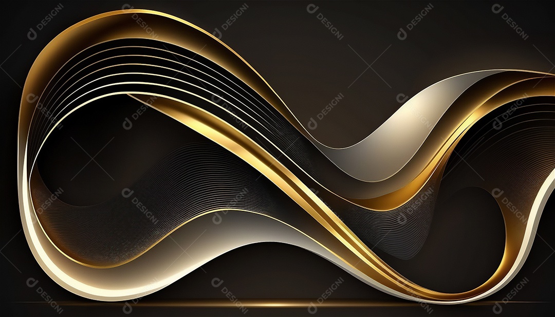 Ondas e curvas abstratas pretas e douradas modernas elegantes no fundo preto