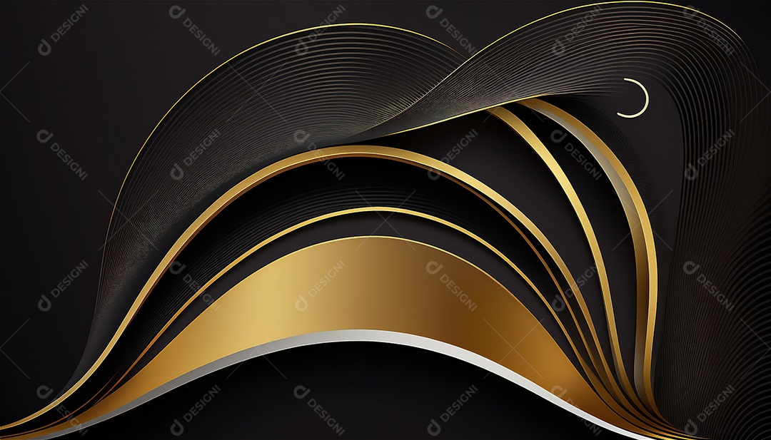 Ondas e curvas abstratas pretas e douradas modernas elegantes no fundo preto