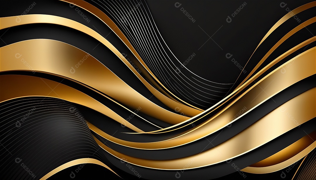 Ondas e curvas abstratas pretas e douradas modernas elegantes no fundo preto