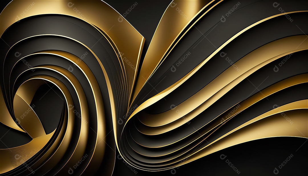 Ondas e curvas abstratas pretas e douradas modernas elegantes no fundo preto