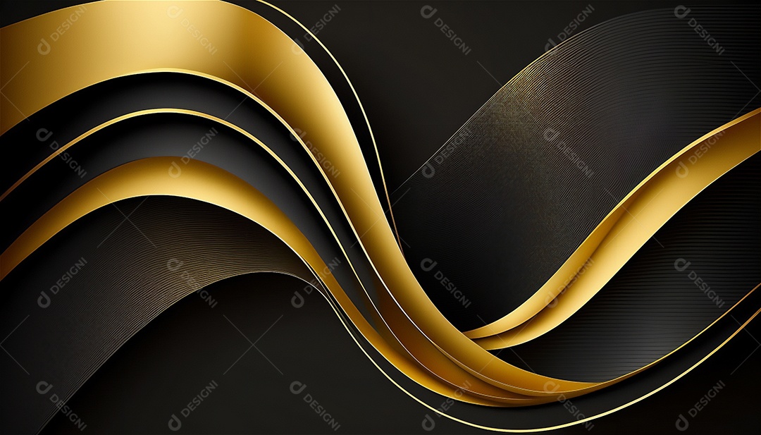 Ondas e curvas abstratas pretas e douradas modernas elegantes no fundo preto