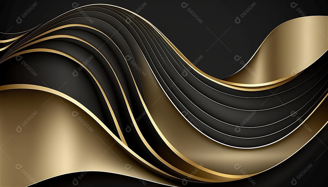 Ondas e curvas abstratas pretas e douradas modernas elegantes no fundo preto