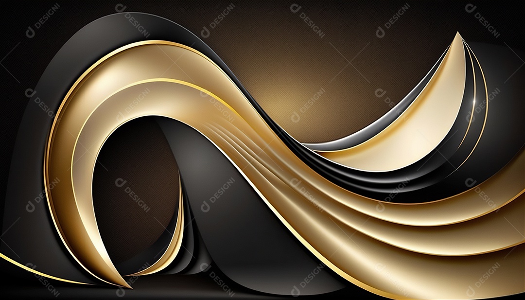 Ondas e curvas abstratas pretas e douradas modernas elegantes no fundo preto