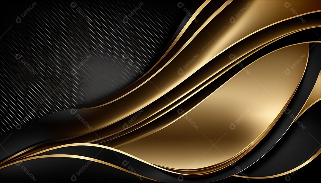 Ondas e curvas abstratas pretas e douradas modernas elegantes no fundo preto
