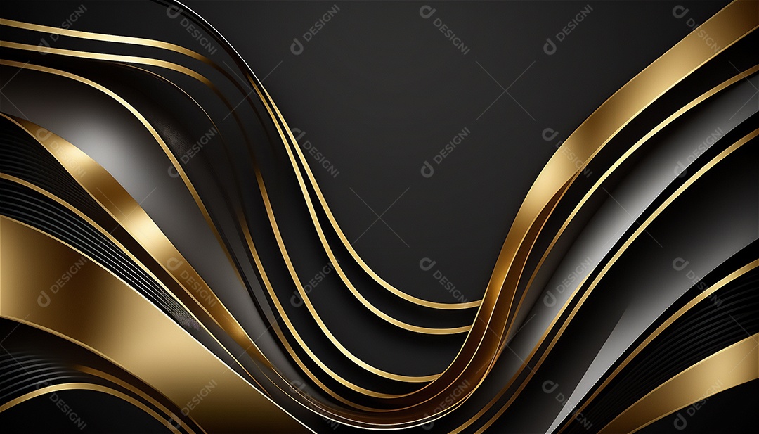 Ondas e curvas abstratas pretas e douradas modernas elegantes no fundo preto