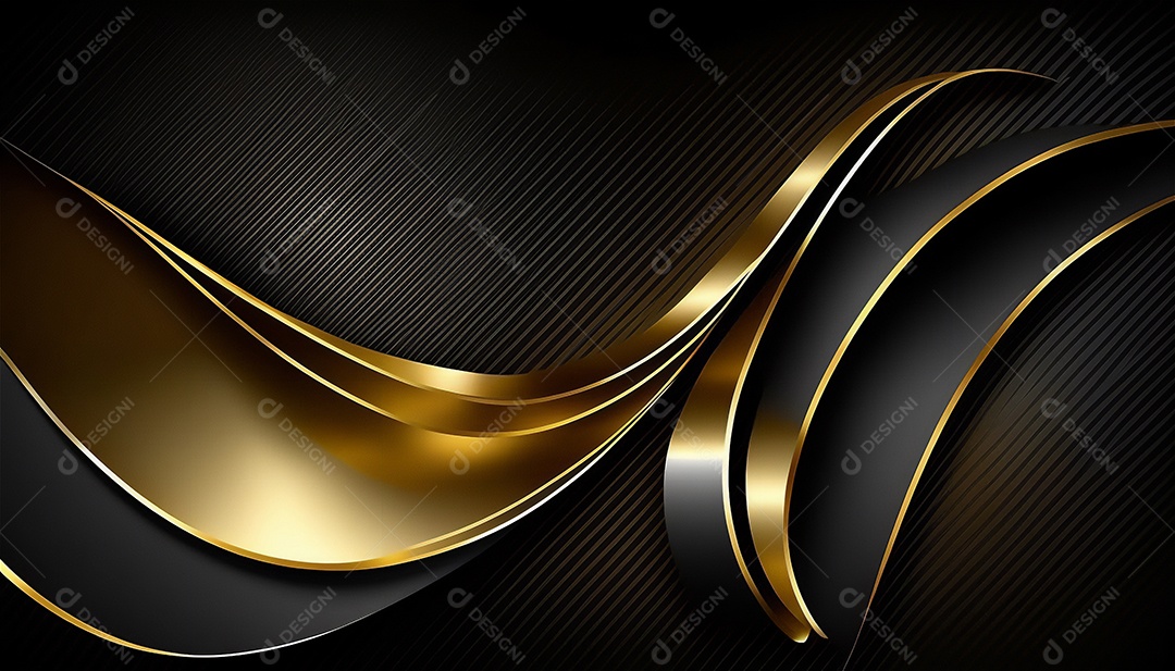 Ondas e curvas abstratas pretas e douradas modernas elegantes no fundo preto