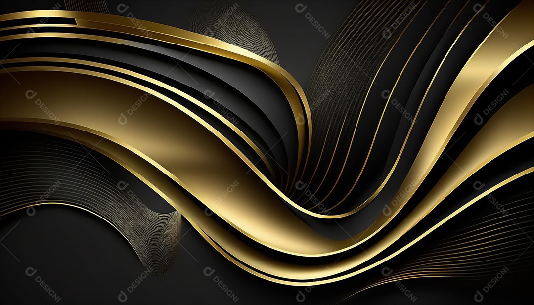 Ondas e curvas abstratas pretas e douradas modernas elegantes no fundo preto