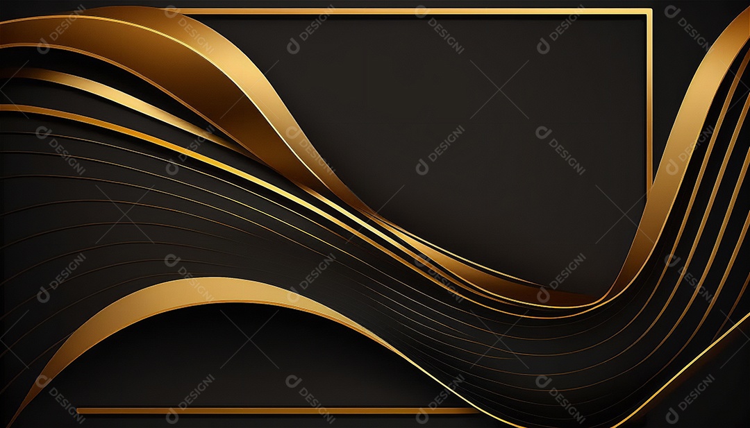Ondas e curvas abstratas pretas e douradas modernas elegantes no fundo preto