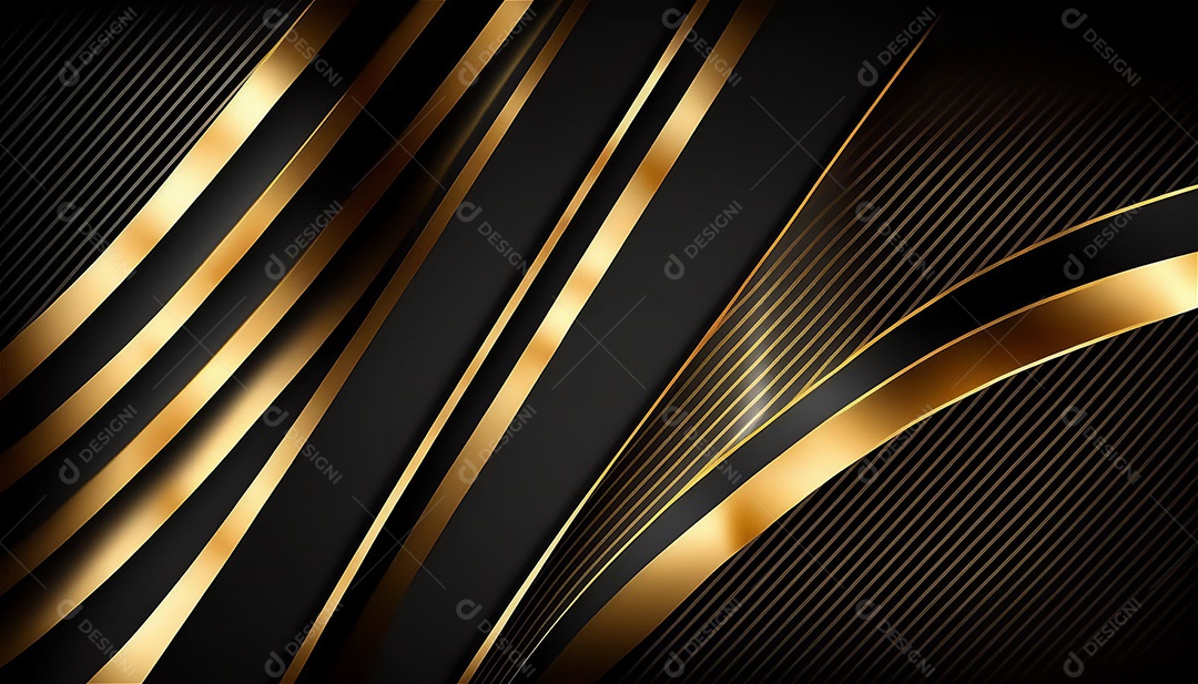 Ondas e curvas abstratas pretas e douradas modernas elegantes no fundo preto