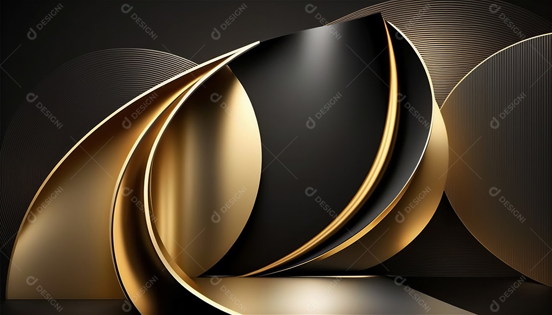 Ondas e curvas abstratas pretas e douradas modernas elegantes no fundo preto
