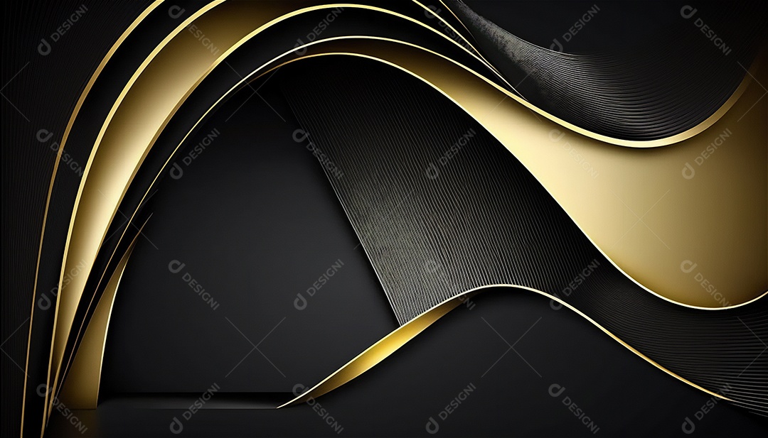 Ondas e curvas abstratas pretas e douradas modernas elegantes no fundo preto