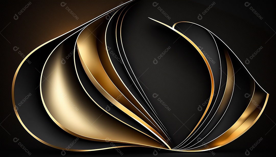 Ondas e curvas abstratas pretas e douradas modernas elegantes no fundo preto