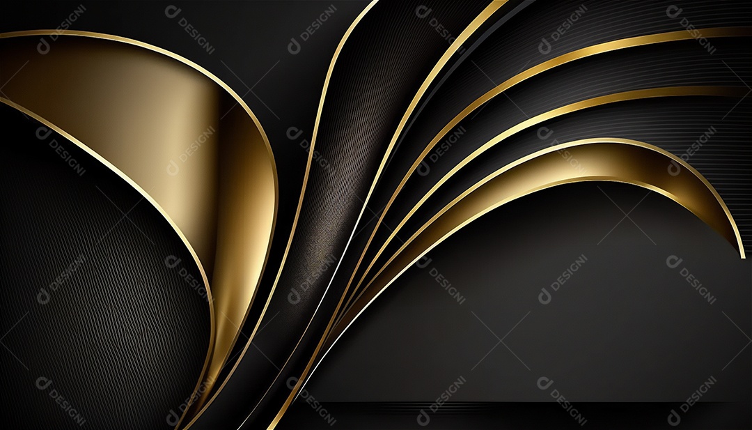 Ondas e curvas abstratas pretas e douradas modernas elegantes no fundo preto