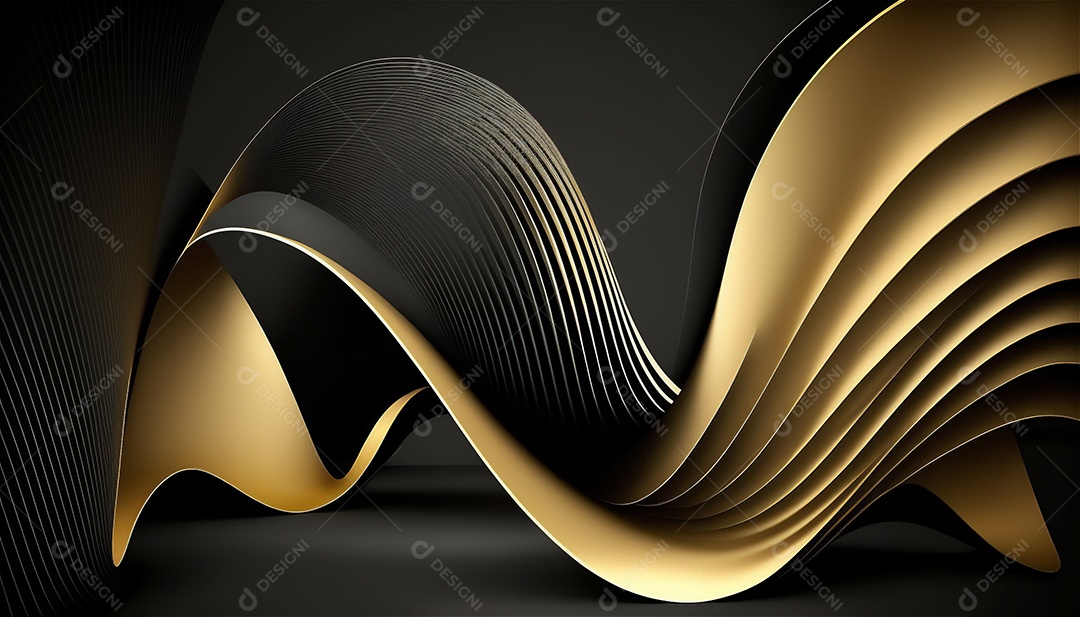 Ondas e curvas abstratas pretas e douradas modernas elegantes no fundo preto