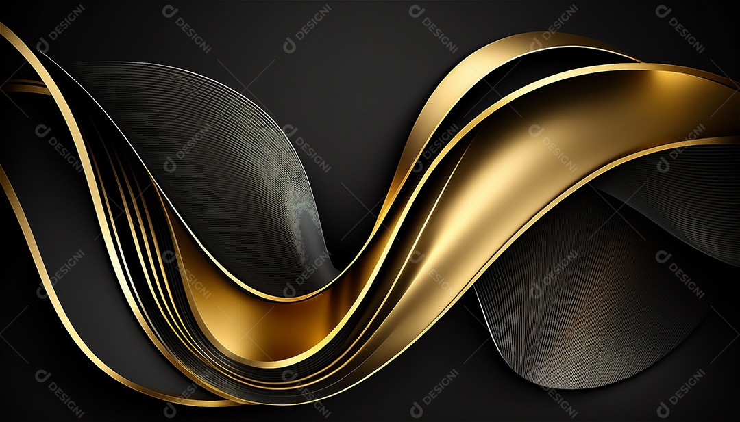 Ondas e curvas abstratas pretas e douradas modernas elegantes no fundo preto