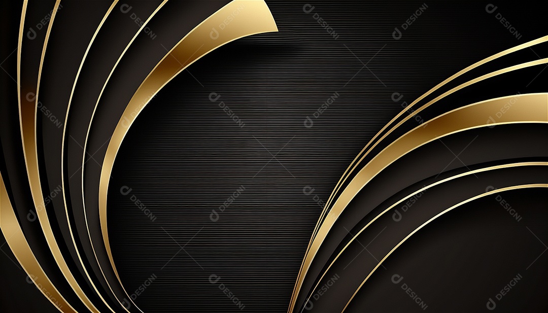 Ondas e curvas abstratas pretas e douradas modernas elegantes no fundo preto