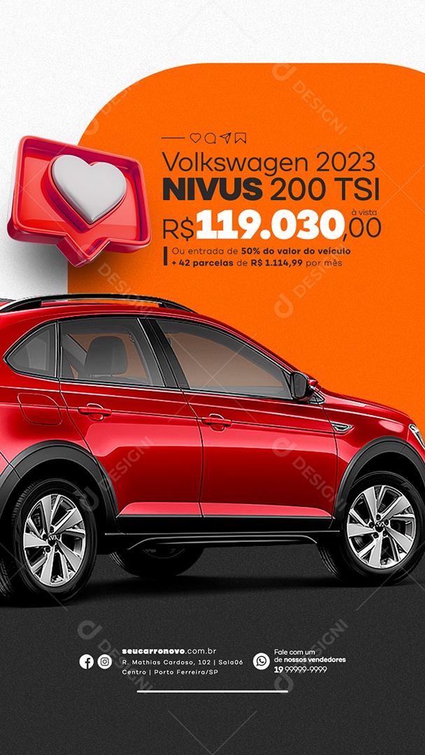 Story Volkswagen 2023 Nivus 200 TSI Concessionária Social Media PSD Editável