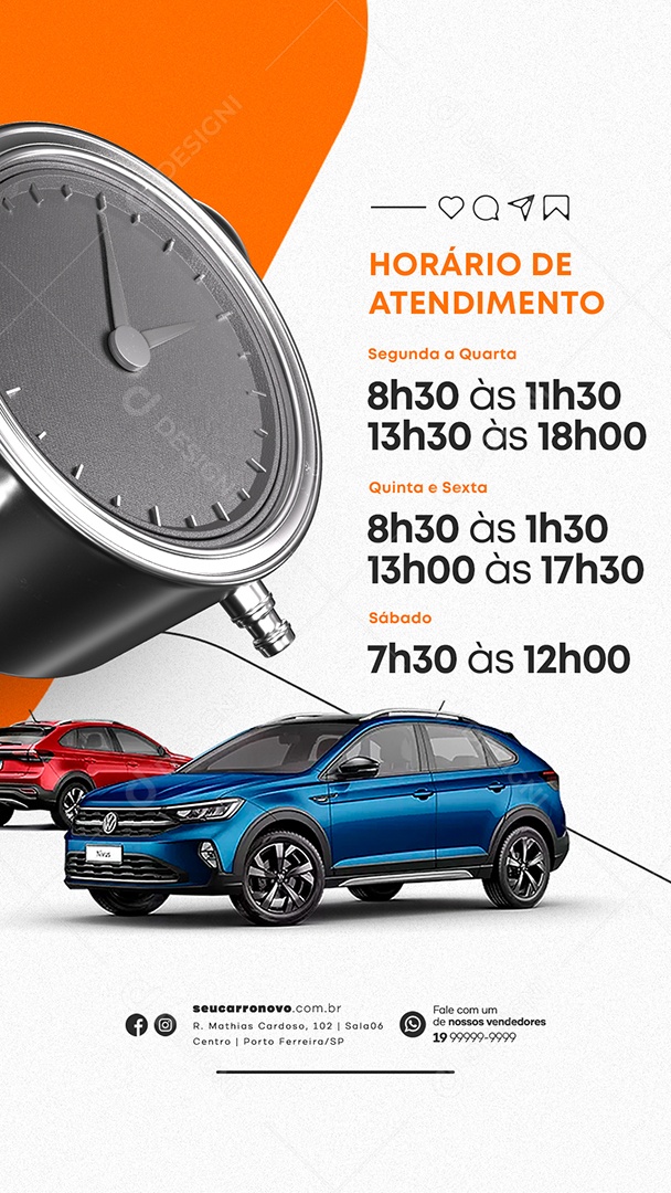 Story Horário de Atendimento Concessionária Social Media PSD Editável