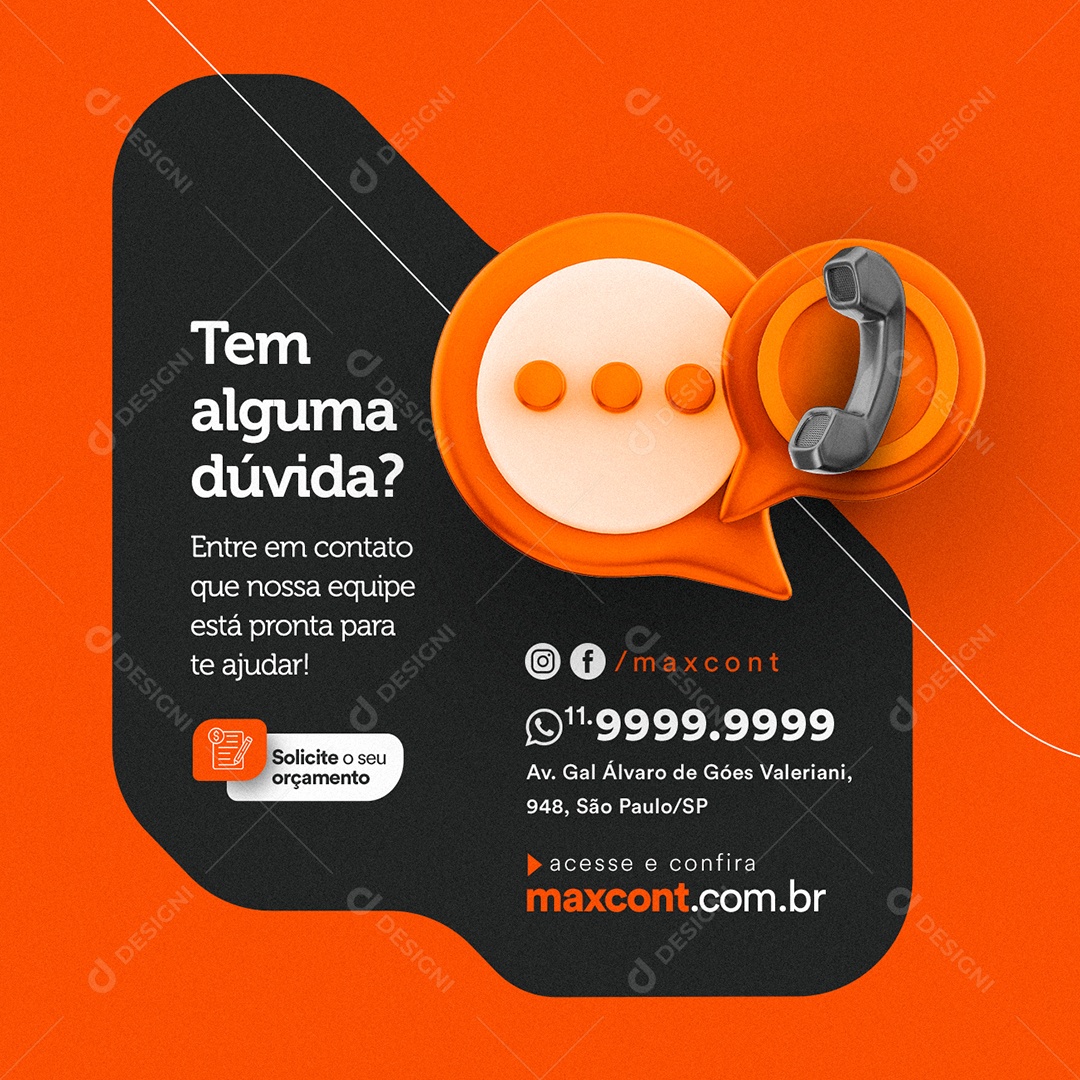 Tem Alguma Dúvida Entre em Contato Containers Social Media PSD Editável