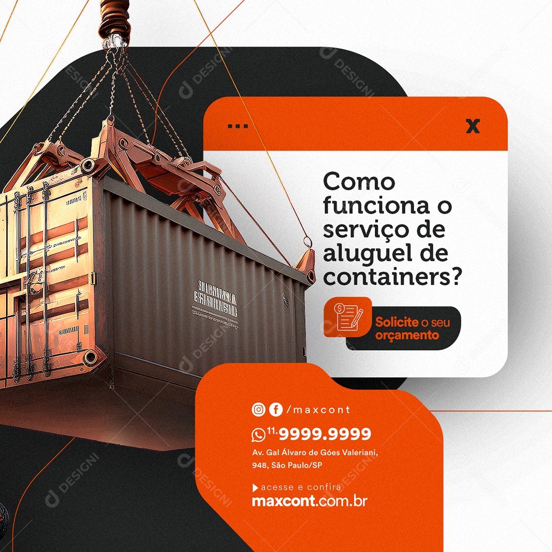Como Funciona o Serviço de Aluguel de Containers Social Media PSD Editável