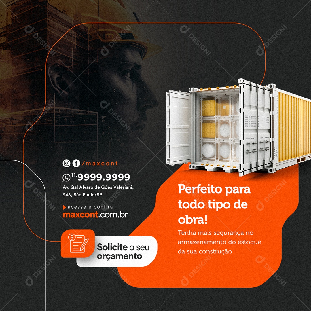Perfeito para Todo Tipo de Obra Contêiner Social Media PSD Editável