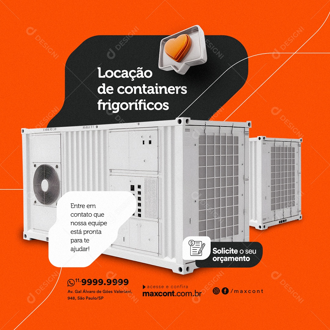 Locação de Containers Frigoríficos Contêiner Social Media PSD Editável