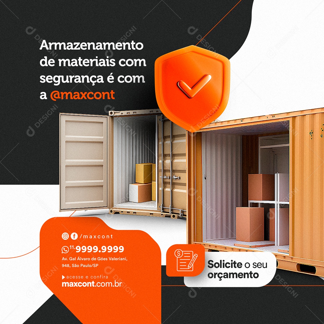 Armazenamento de Materiais com Segurança é Com a Max Contêiner Social Media PSD Editável