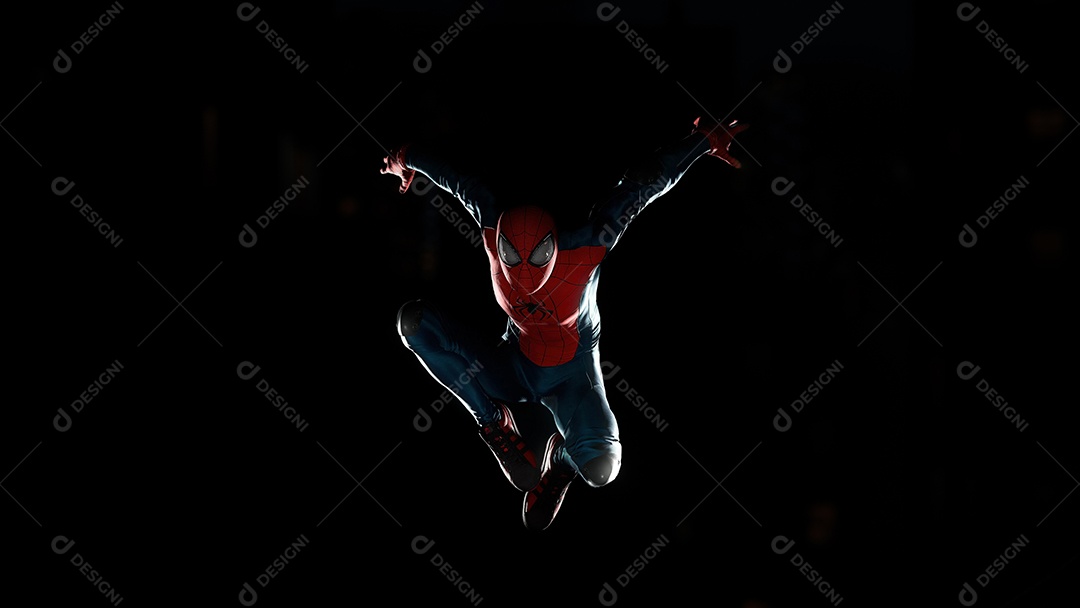 Homem-Aranha pulando na ilustração 3D de fundo preto
