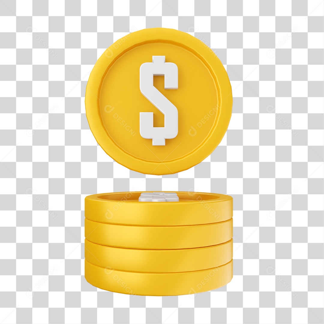Moeda Flutuando Elemento 3D para Composição PNG Transparente