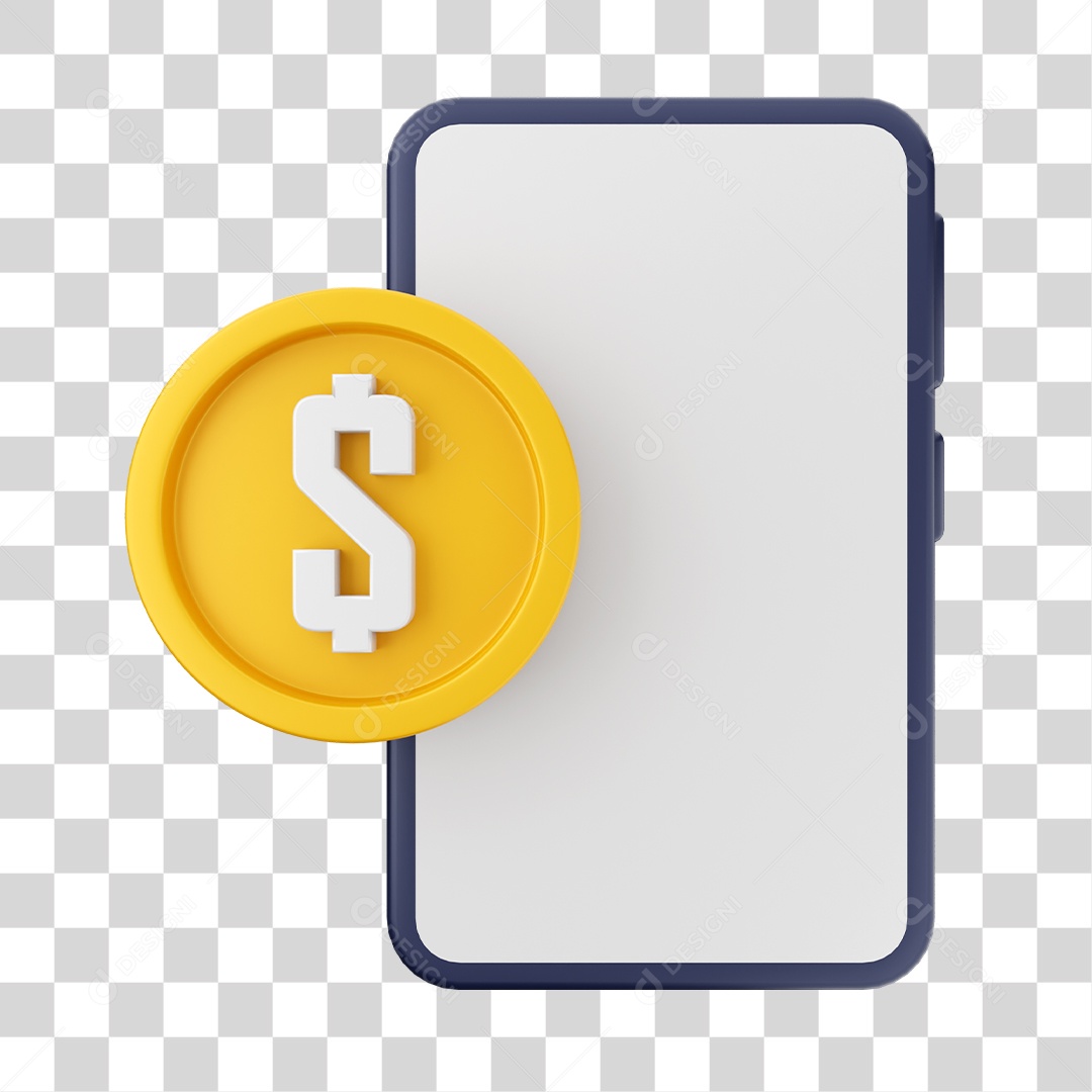 Moeda e Celular Elemento 3D para Composição PNG Transparente