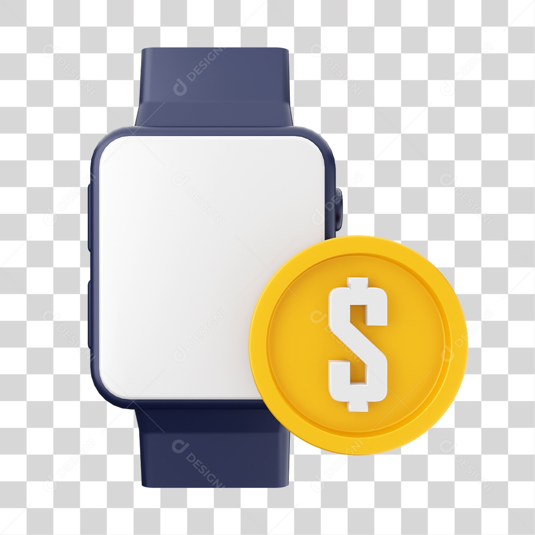 Moeda e Relógio Elemento 3D para Composição PNG Transparente