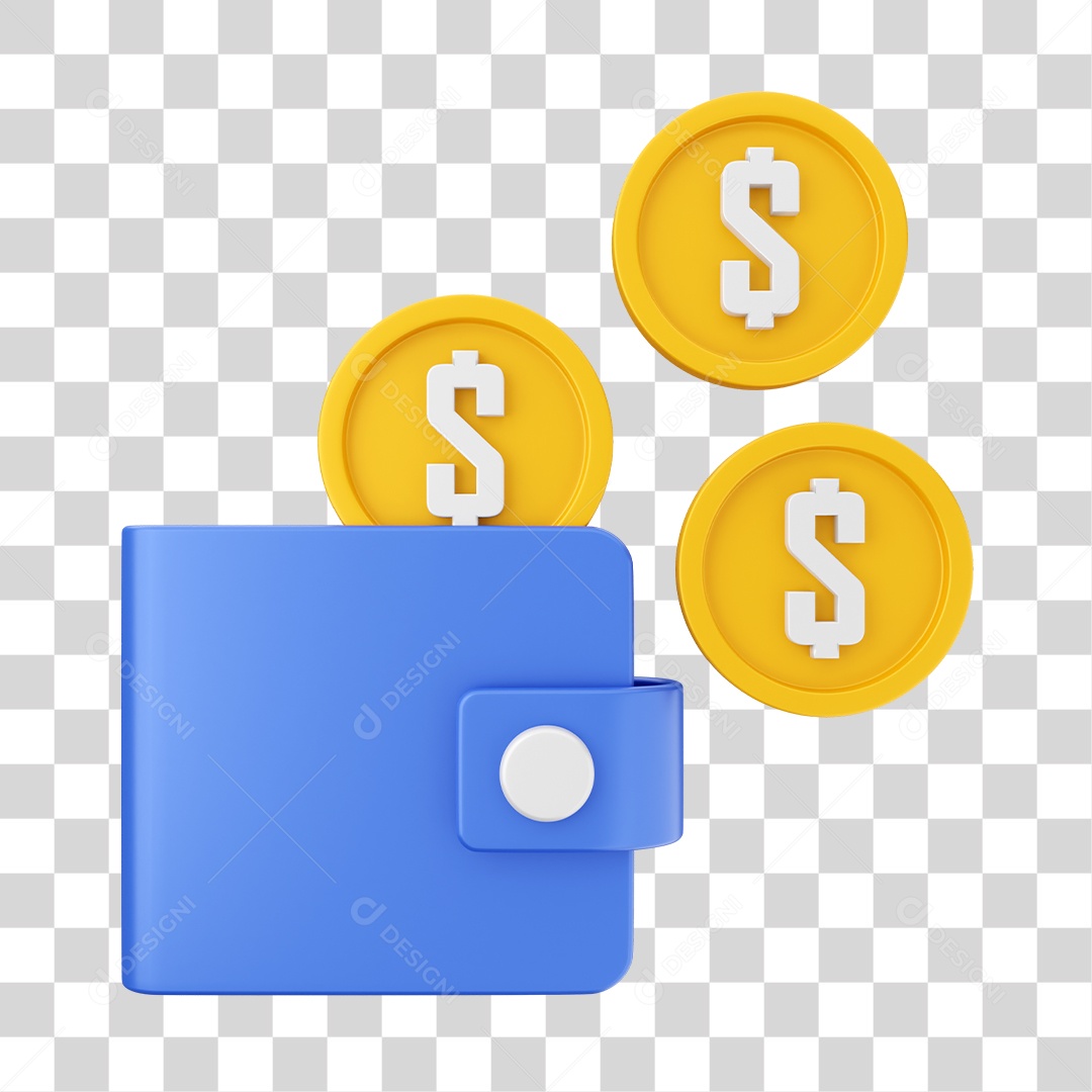 Carteira Com Várias Moedas Elemento 3D para Composição PNG Transparente