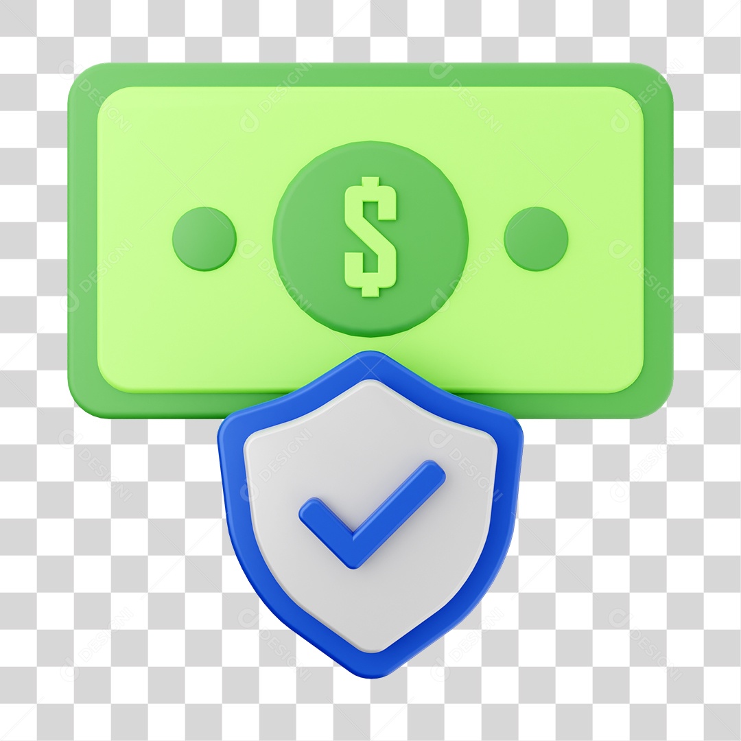 Cédula Segura Elemento 3D para Composição PNG Transparente