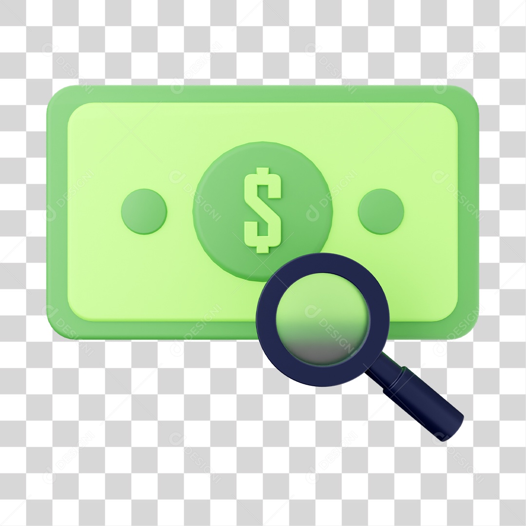 Cédula de Dólar e Lupa Elemento 3D para Composição PNG Transparente