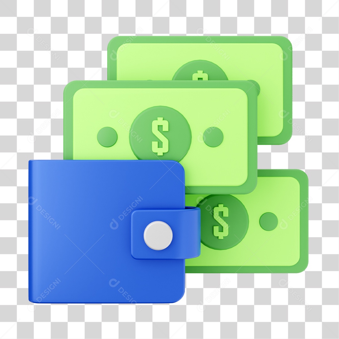 Carteira Com Várias Cédulas de Dólar Elemento 3D para Composição PNG Transparente