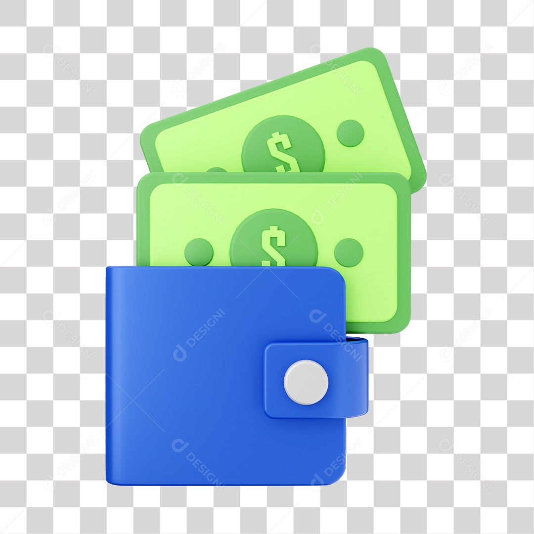 Carteira Com Várias Cédulas de Dólar Elemento 3D para Composição PNG Transparente