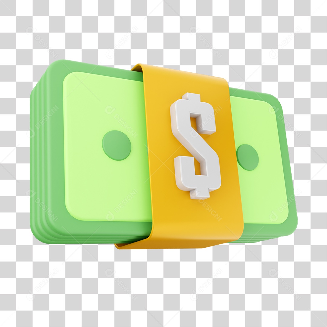 Cédulas de Dólar Empacotada Elemento 3D para Composição PNG Transparente