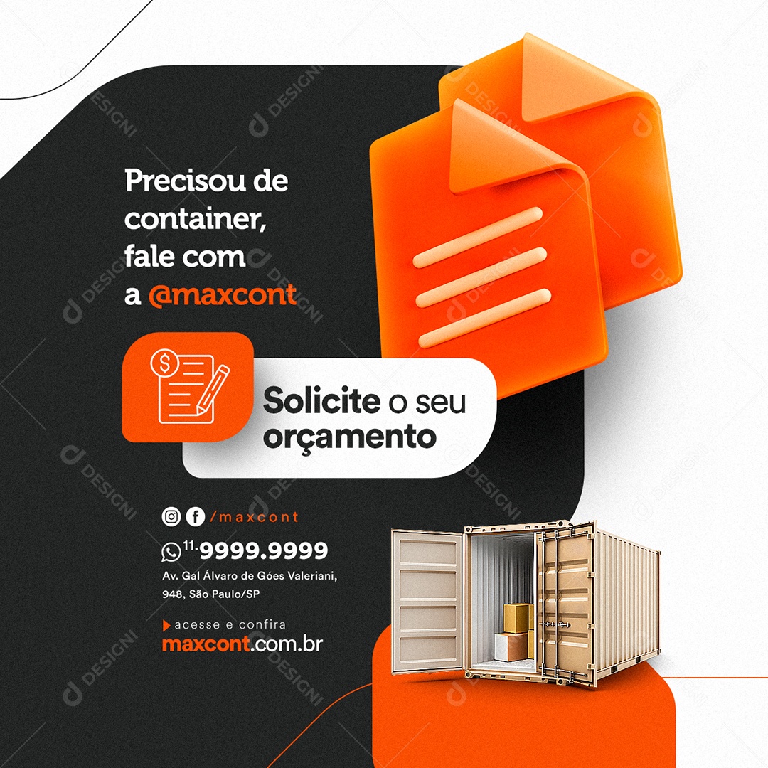 Precisou de Container Fale Com a Contêiners Solicite o Seu Orçamento Social Media PSD Editável