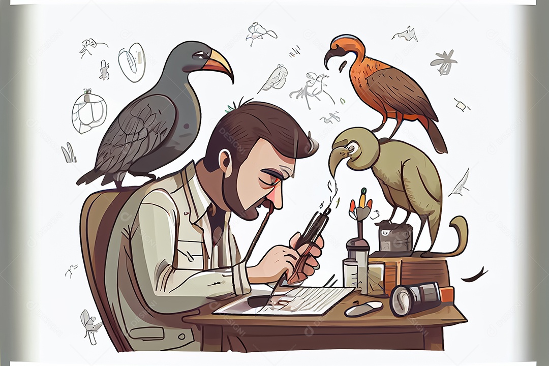 Cientista de desenho animado experimentando pesquisa com animais Dia Nacional da Ciência