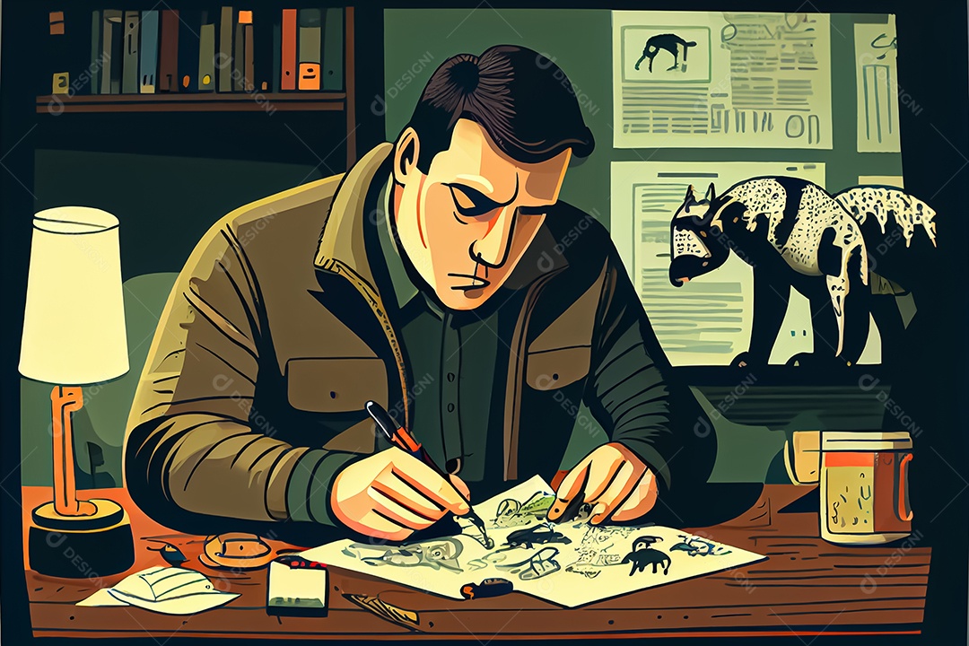 Cientista de desenho animado experimentando pesquisa com animais Dia Nacional da Ciência