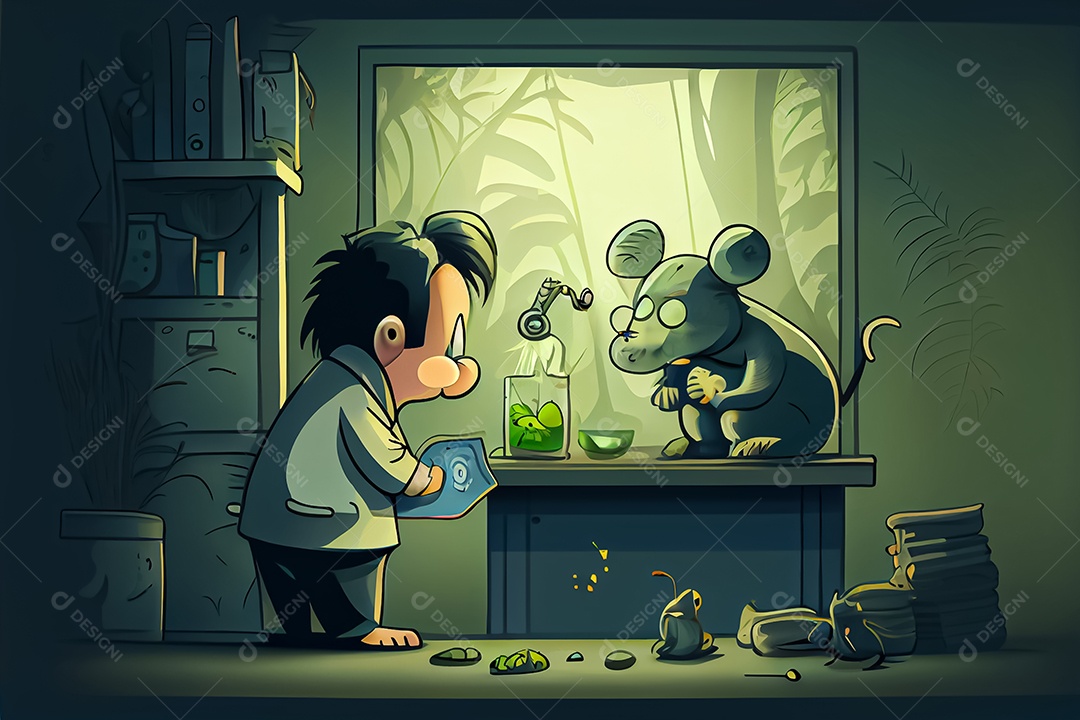 Cientista de desenho animado experimentando pesquisa com animais Dia Nacional da Ciência