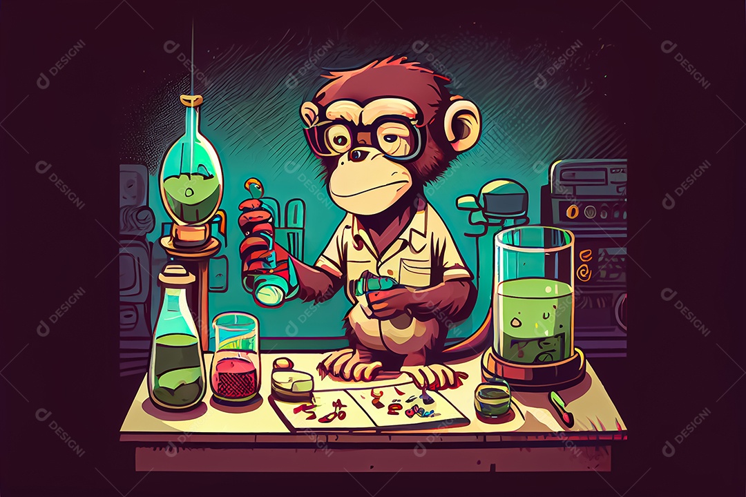 Cientista de desenho animado experimentando pesquisa com animais Dia Nacional da Ciência