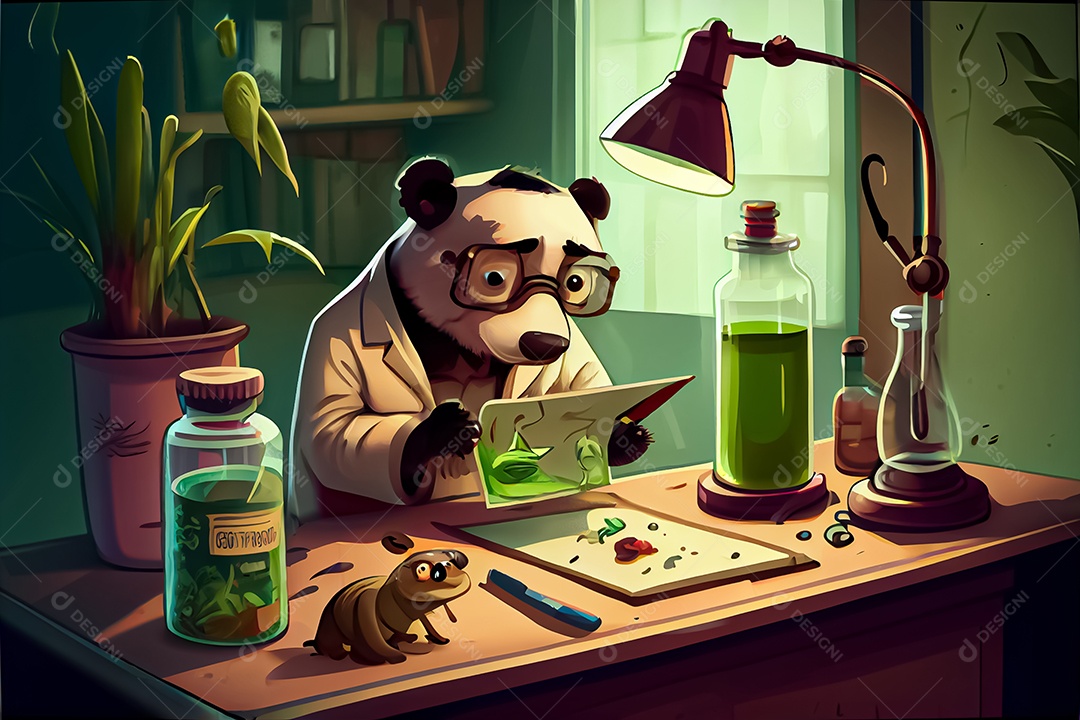 Cientista de desenho animado experimentando pesquisa com animais Dia Nacional da Ciência